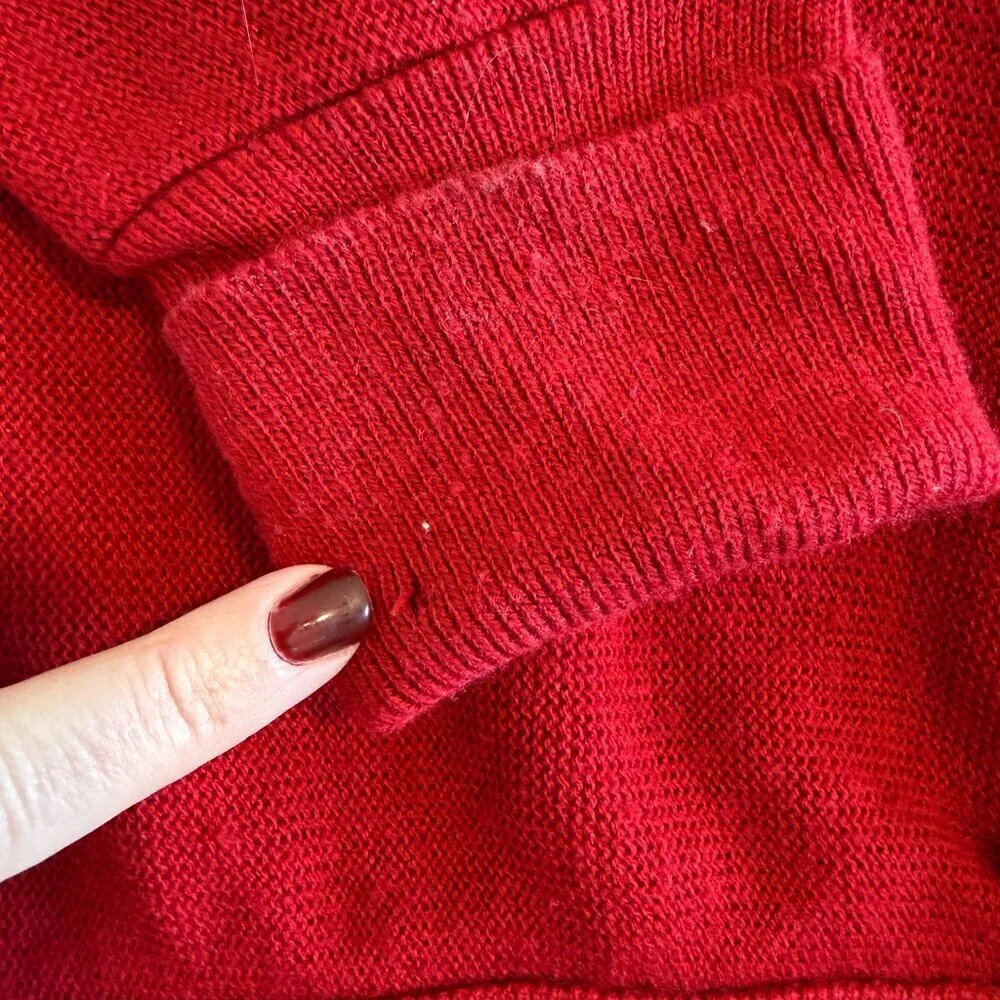 VINTAGE 90s IZOD Crest Indie Grandpa Red Cardigan Sweater Large